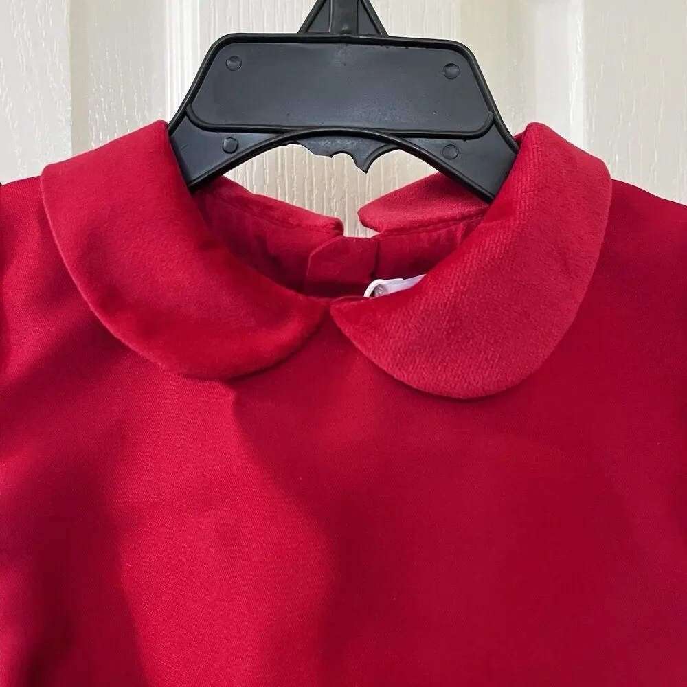 Mayoral Red Bow Taffeta Dress with Belt Collared Girls Size 18 Months NWT